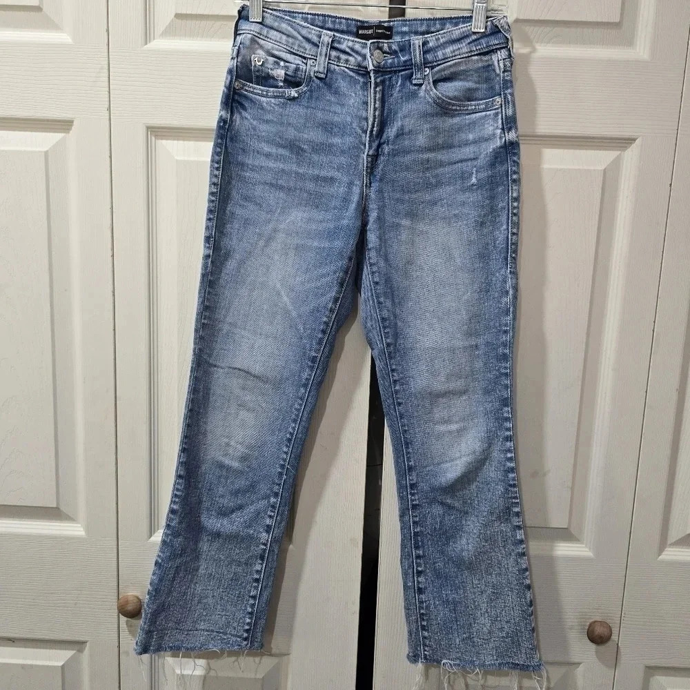 True Religion Margot Jeans Women's High Rise Cropped Mini Boot Size 25 Raw Hem